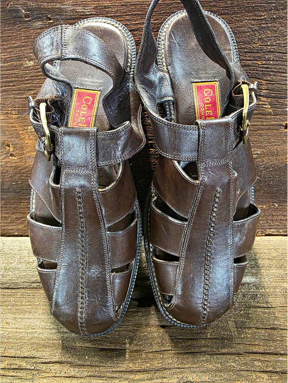 Cole Haan Men’s Brown Leather Fisherman Sandals Buckle Strap US 10.5 D